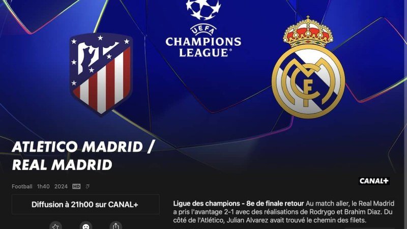 Atlético - Real Madrid Direct au Québec